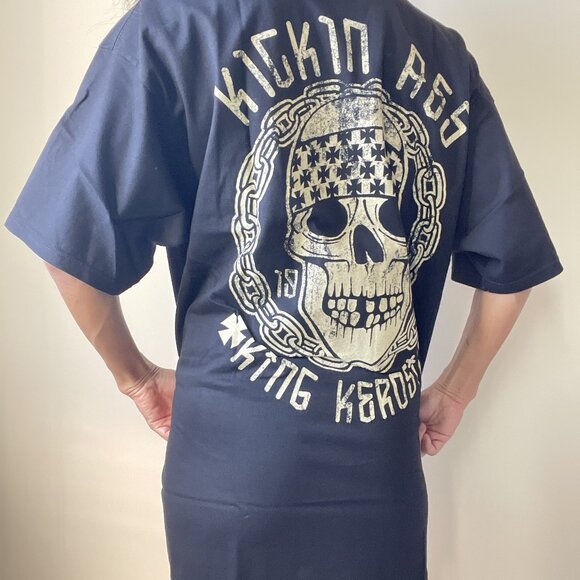 Men's Kicking Ass Biker Skull graphic print Black Tee - X-Large - Picture 3 of 5